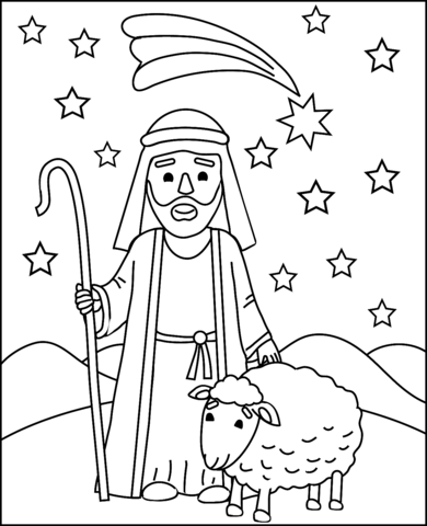 Shepherd With A Sheep Coloring Page